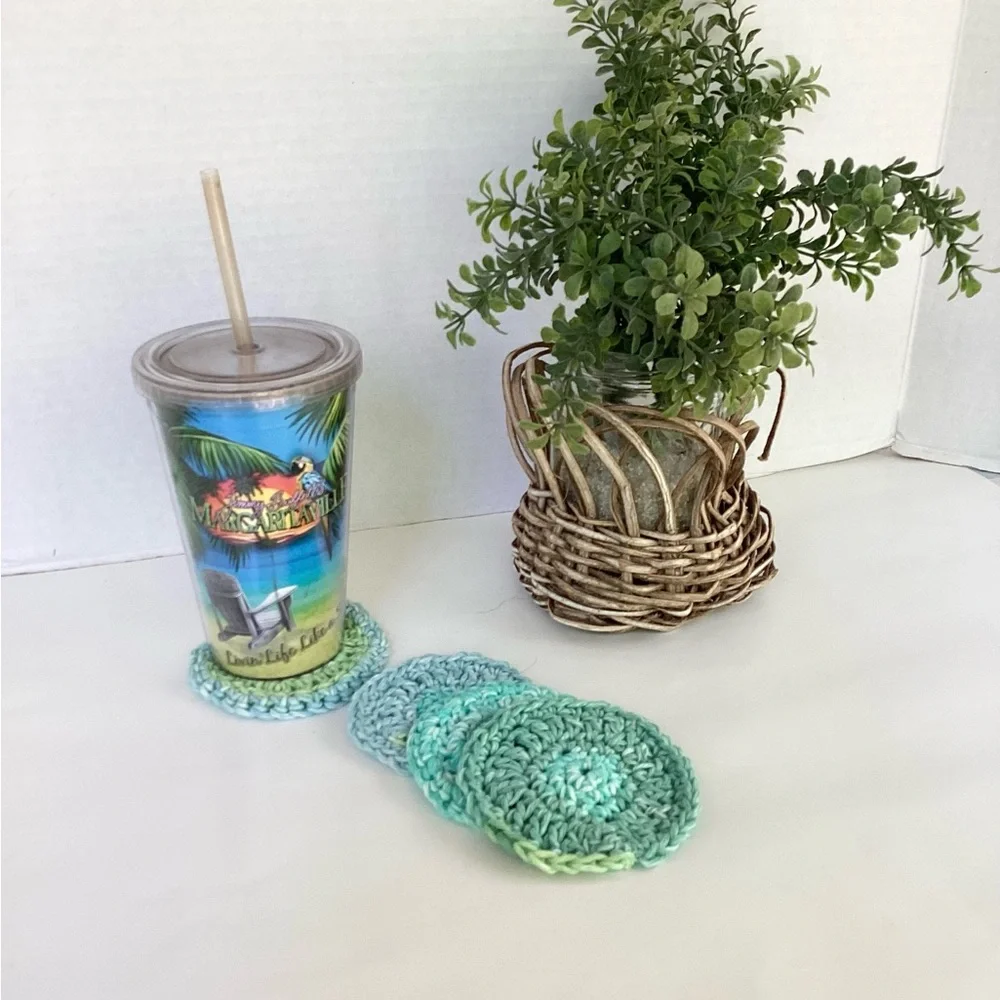 Coaster Set Hand CraftedTeal Blue Bar Cart Essentials